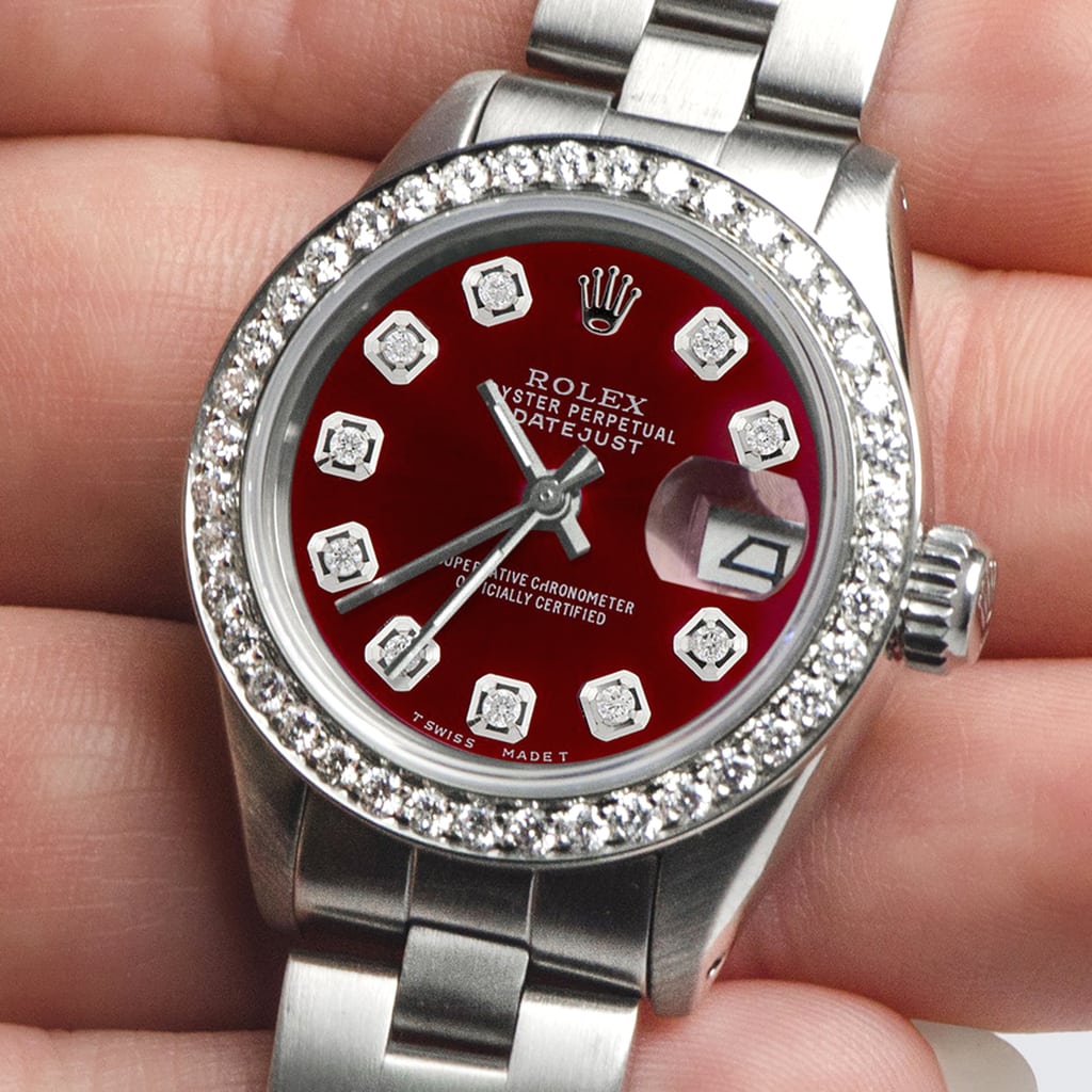 Rolex Datejust Ladies 26mm Steel Oyster Watch w/Merlot Red  