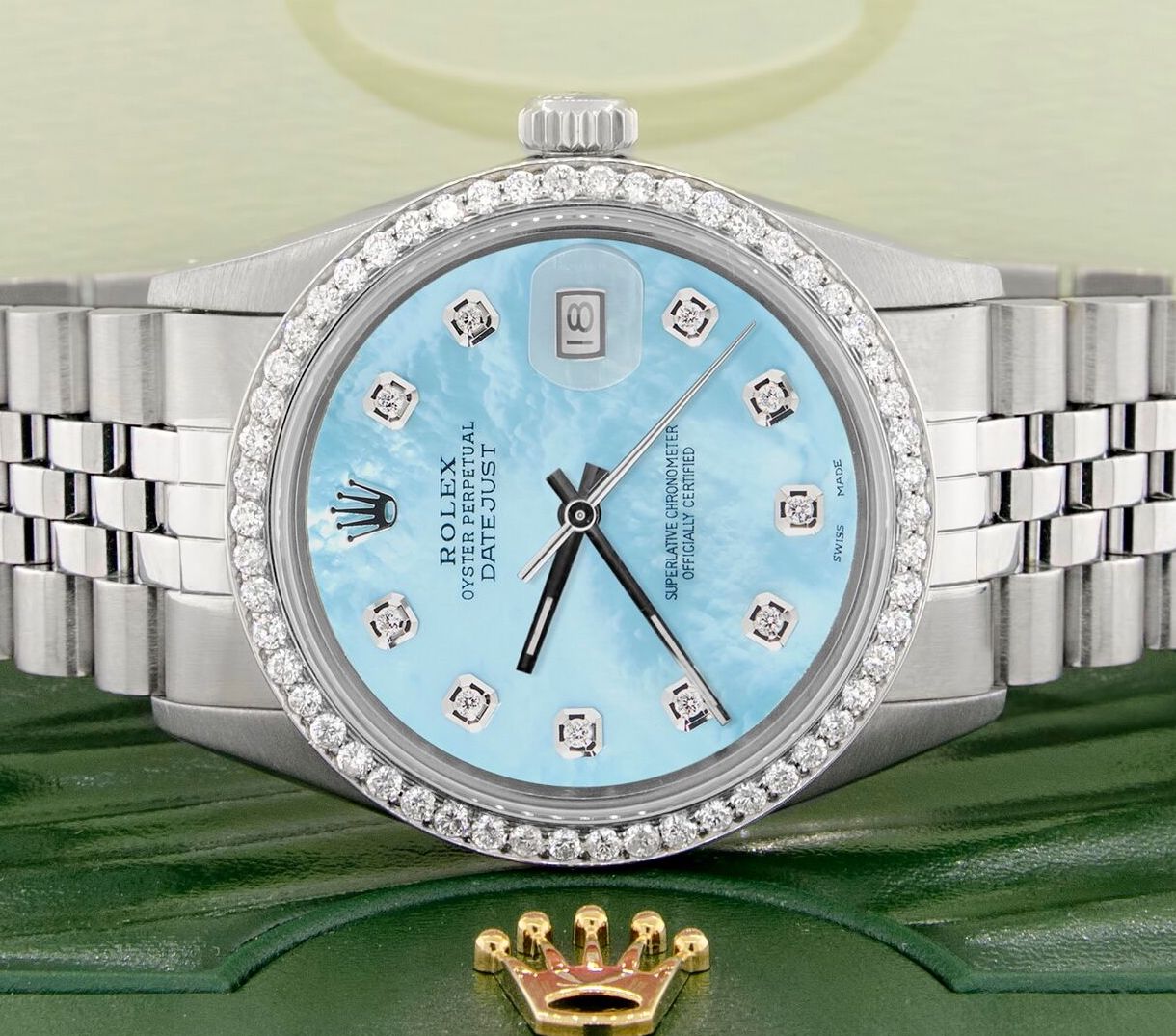 Rolex Datejust Steel 36mm Jubilee Watch 1.1CT Diamond Bezel/Light Blue ...
