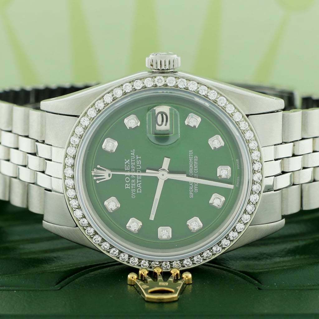 Vintage Rolex Datejust 36mm Steel Watch w/Forest Green Diamond Dial ...