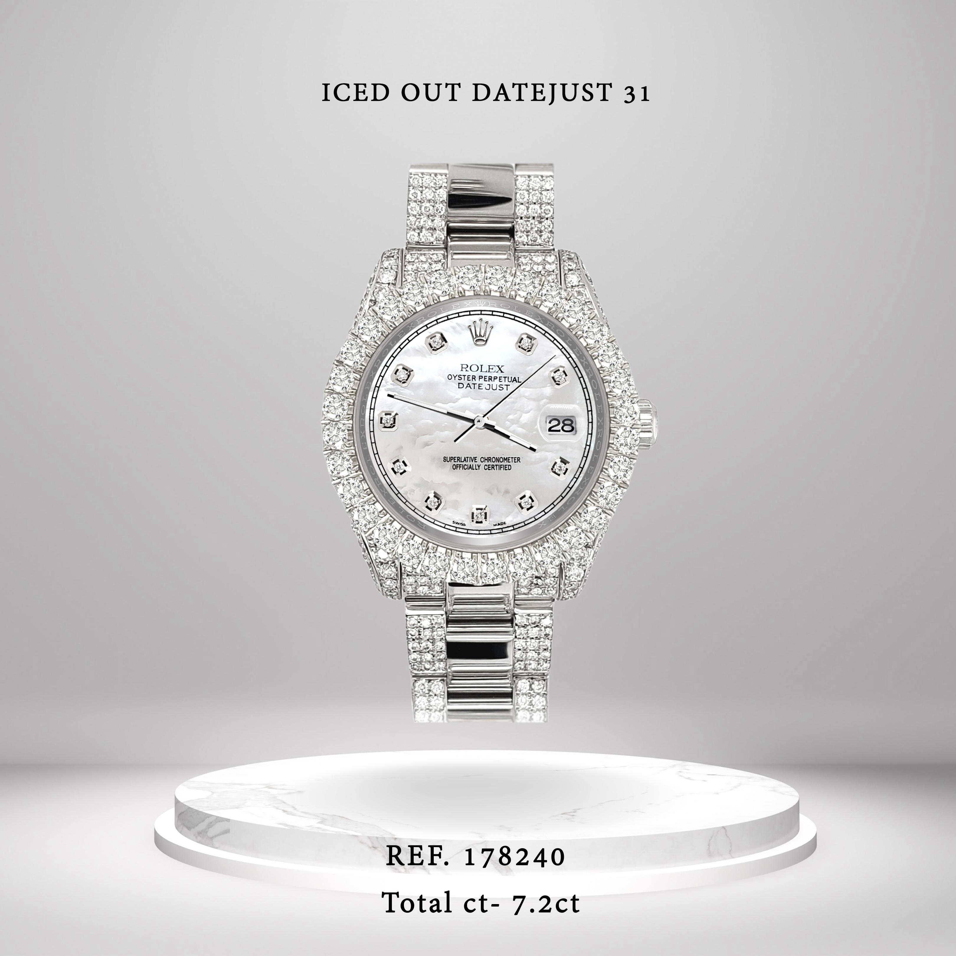 Rolex Datejust 31mm Watch w/Custom Pave 7.2ct Iced Diamond 