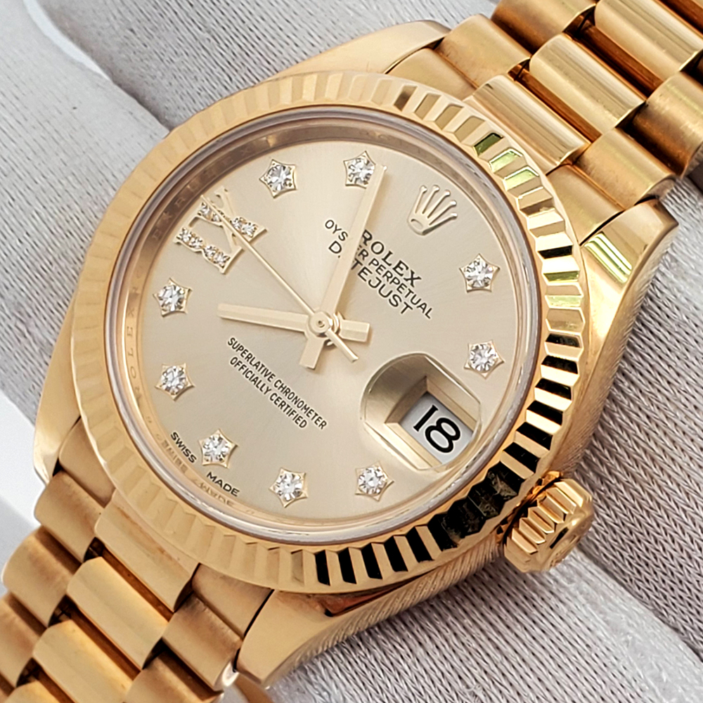 Rolex President OEM 9P IX Star Diamond Dial Gold 28mm Watch Box