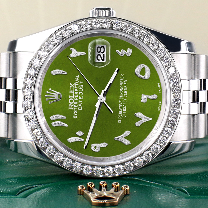 Rolex Datejust 116200 36mm 2ct Diamond Bezel/Royal Green Arabic Dial ...