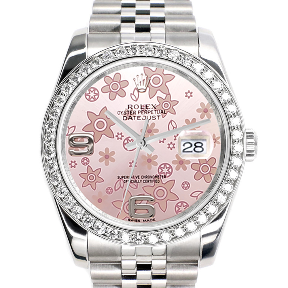 Rolex Datejust 36MM Pink Floral 1.85CT Custom Diamond Bezel 116200